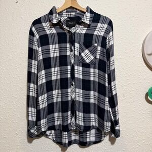NWOT Rails Hunter women S Plaid Button Down Shirt white Navy Forest chest pocket